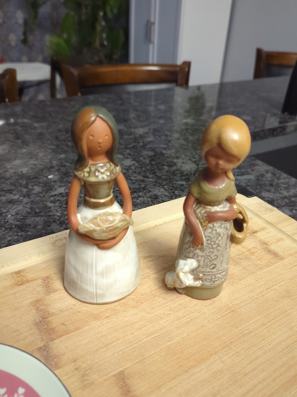 Vintage Ceramic Farm Girl Figurines in White and Sage - Decorative Home Art
